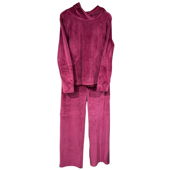 Pajamagram Women's Lounge Set Velvet Tracksuit Hoodie Pajamas Pink SZ M - Picture 1 of 6